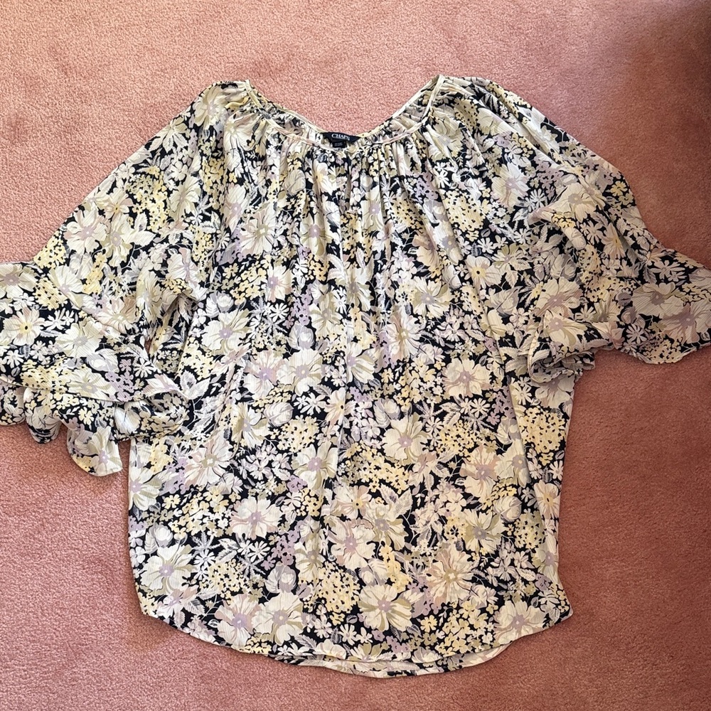 Chaps Black and Cream Floral Blouse size 2x